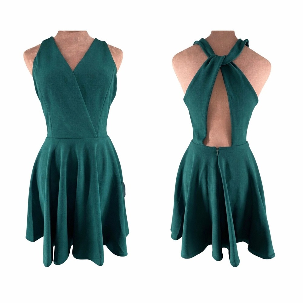 Lulus Green Fit & Flare Fun Party  Dress Women's XS Cross Back Sleeveless NWT